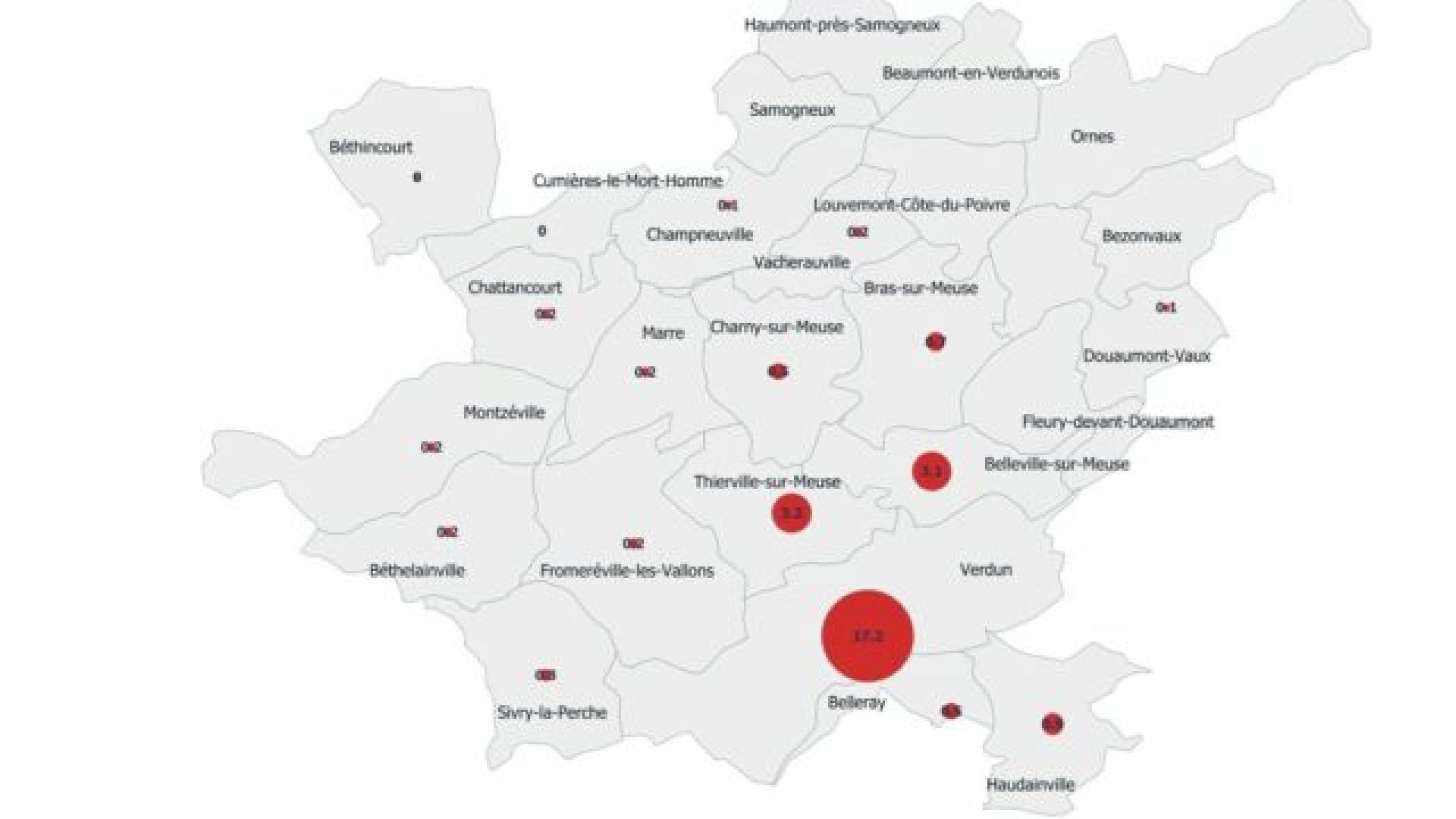 GeoDiag Carte de la population communale dans le département de la Meuse