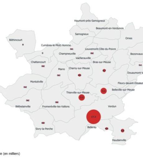 GeoDiag Carte de la population communale dans le département de la Meuse