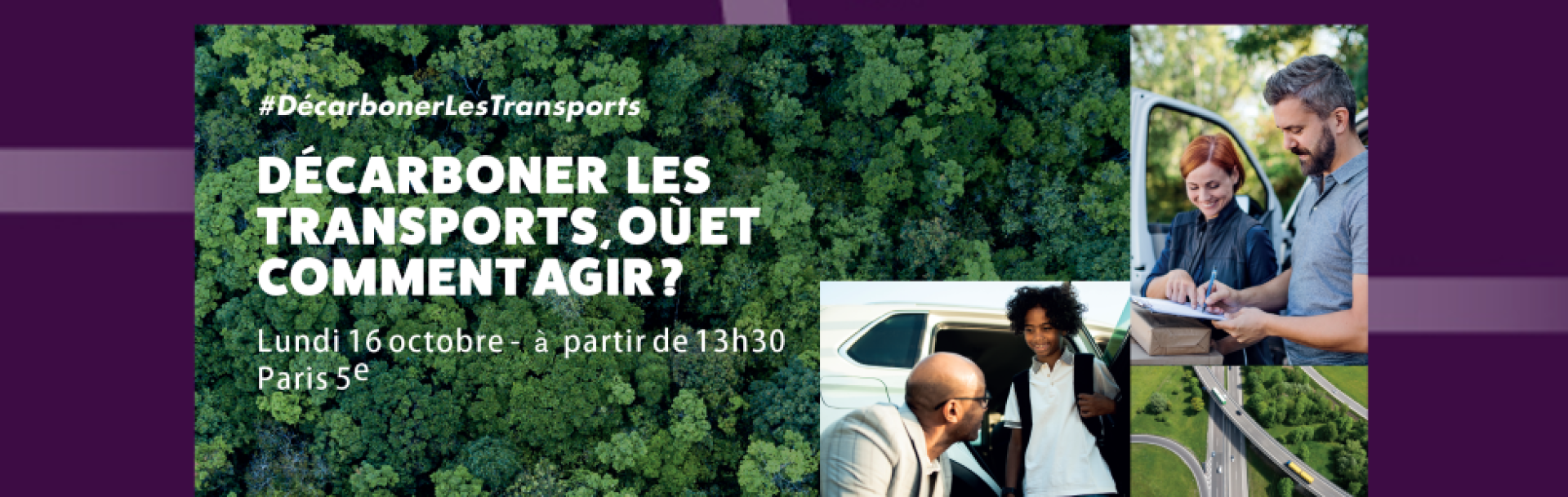 Coloque Décarbonner les transports header fond violet