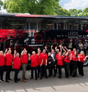 Leeds Harrogate New Electric Buses and Transdev Staff Waving