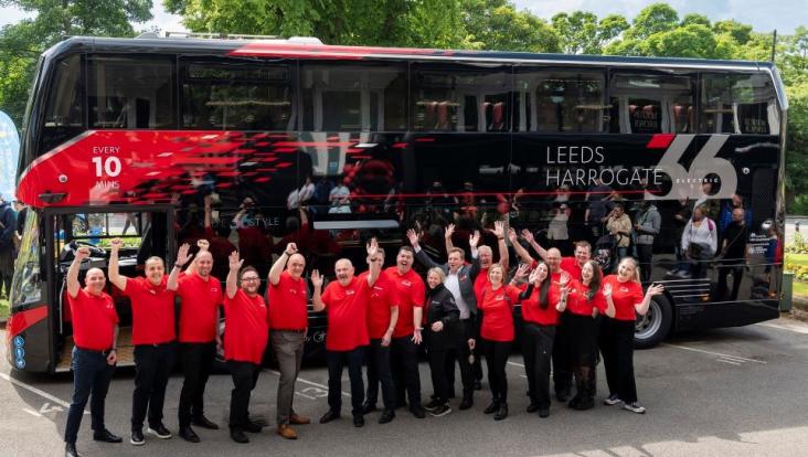 Leeds Harrogate New Electric Buses and Transdev Staff Waving