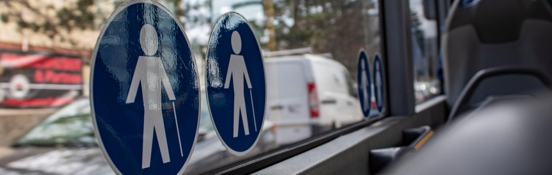 Pictograms on a bus side window