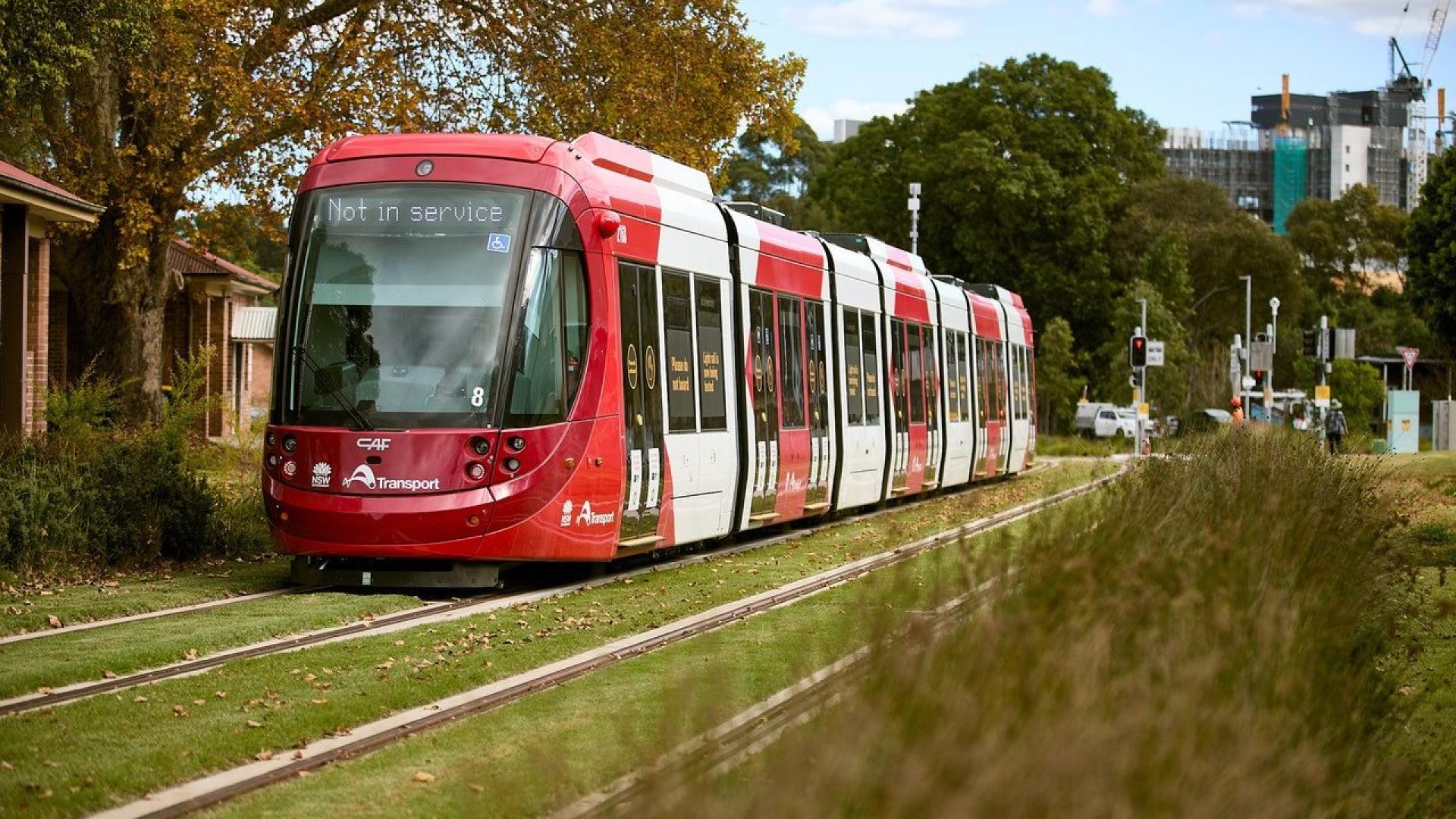 Red and white tramway in Parramatta - Australia