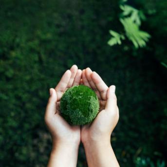 The Mobility Sphere Glore terreste en mousse au creux de deux mains