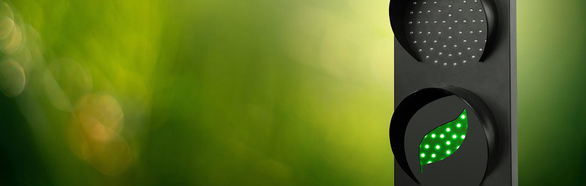 Feuille verte dans un feu tricolore