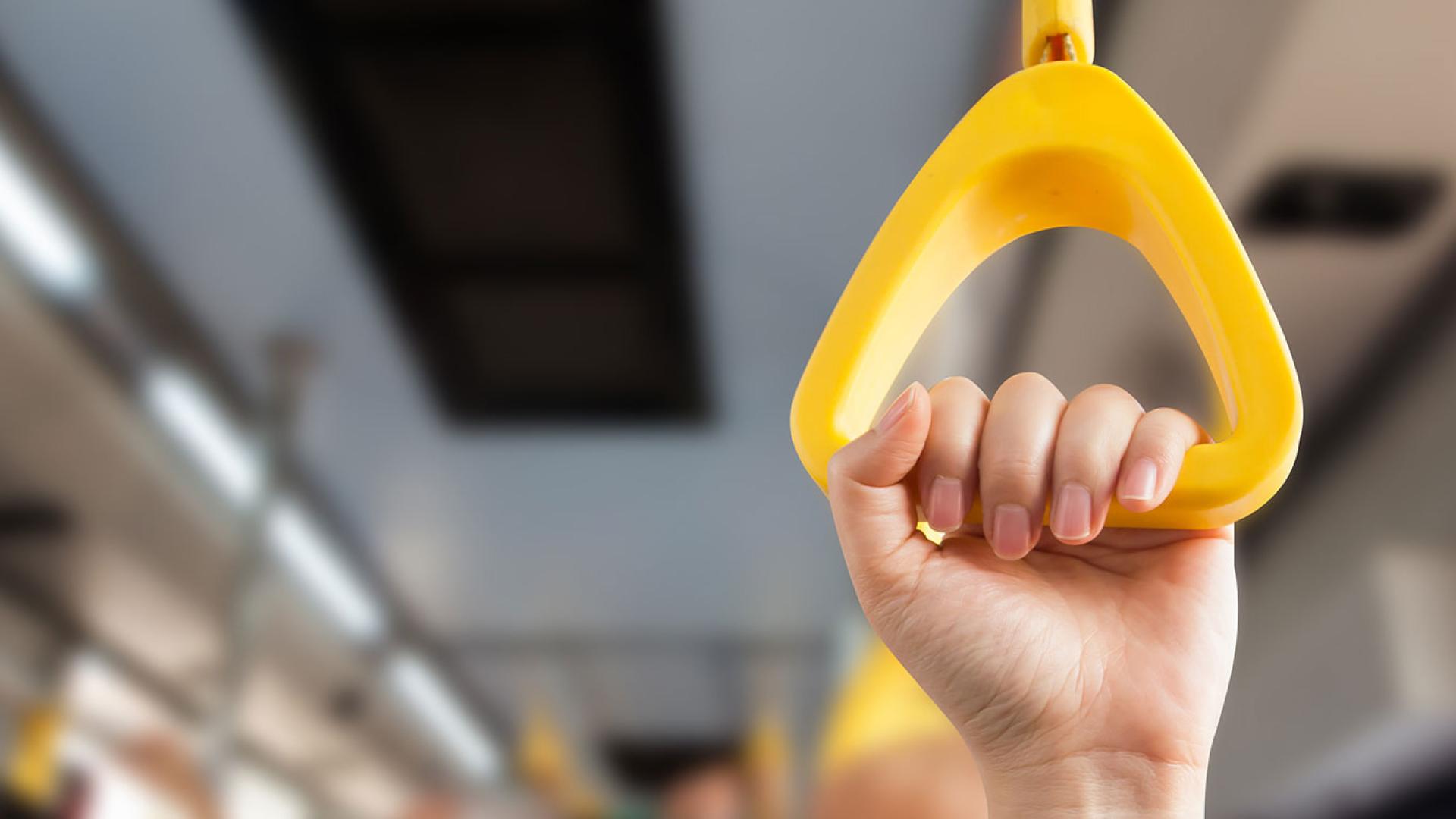 A hand holding the bus