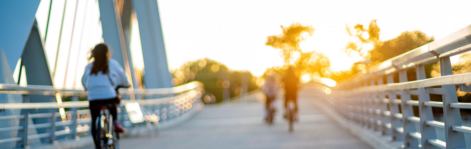 people on bicycles on a bridge
