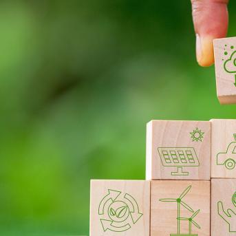 Someone with environment cubes holding a CO2 cube