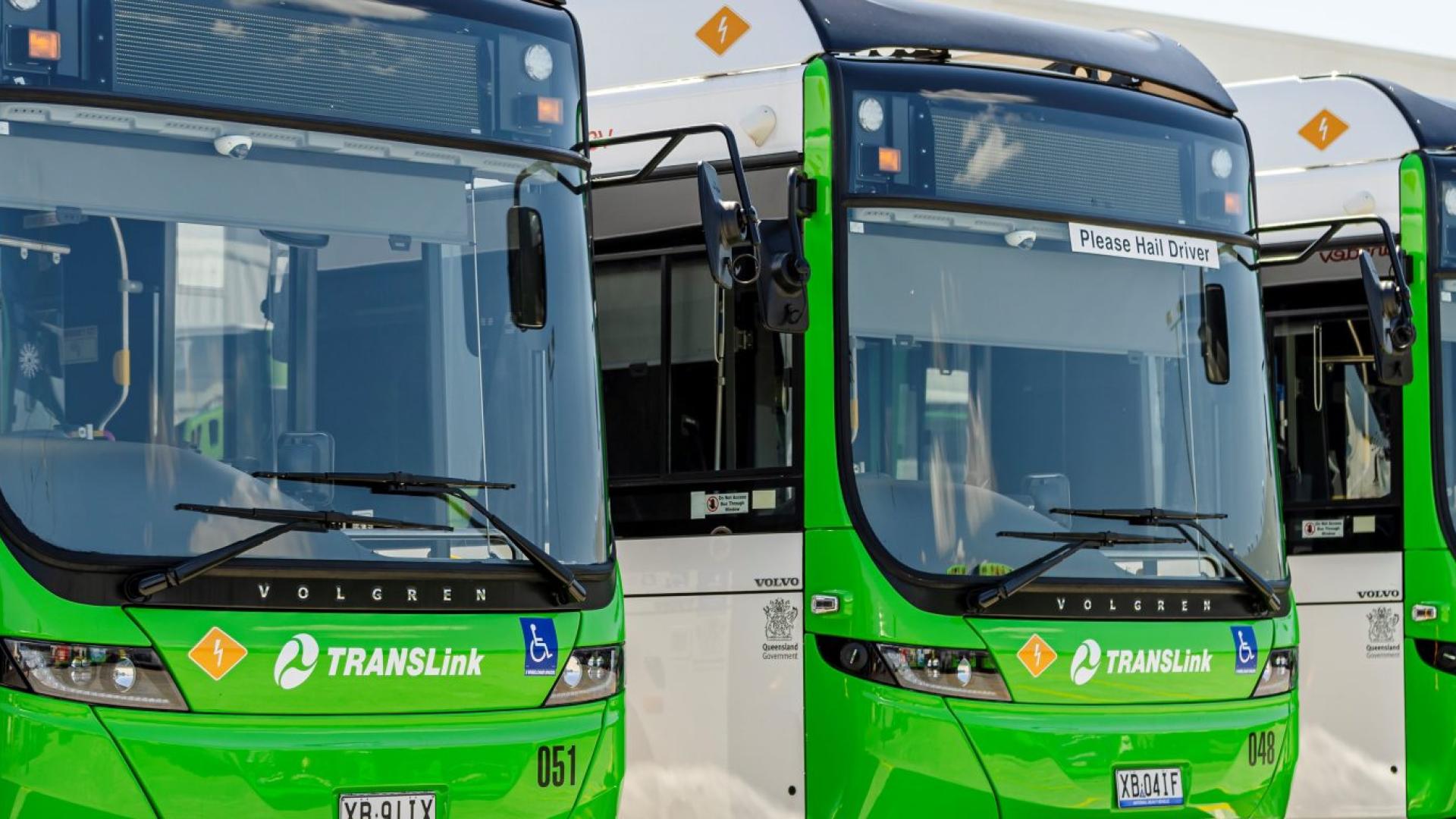 Translink green electric buses in Brisbane