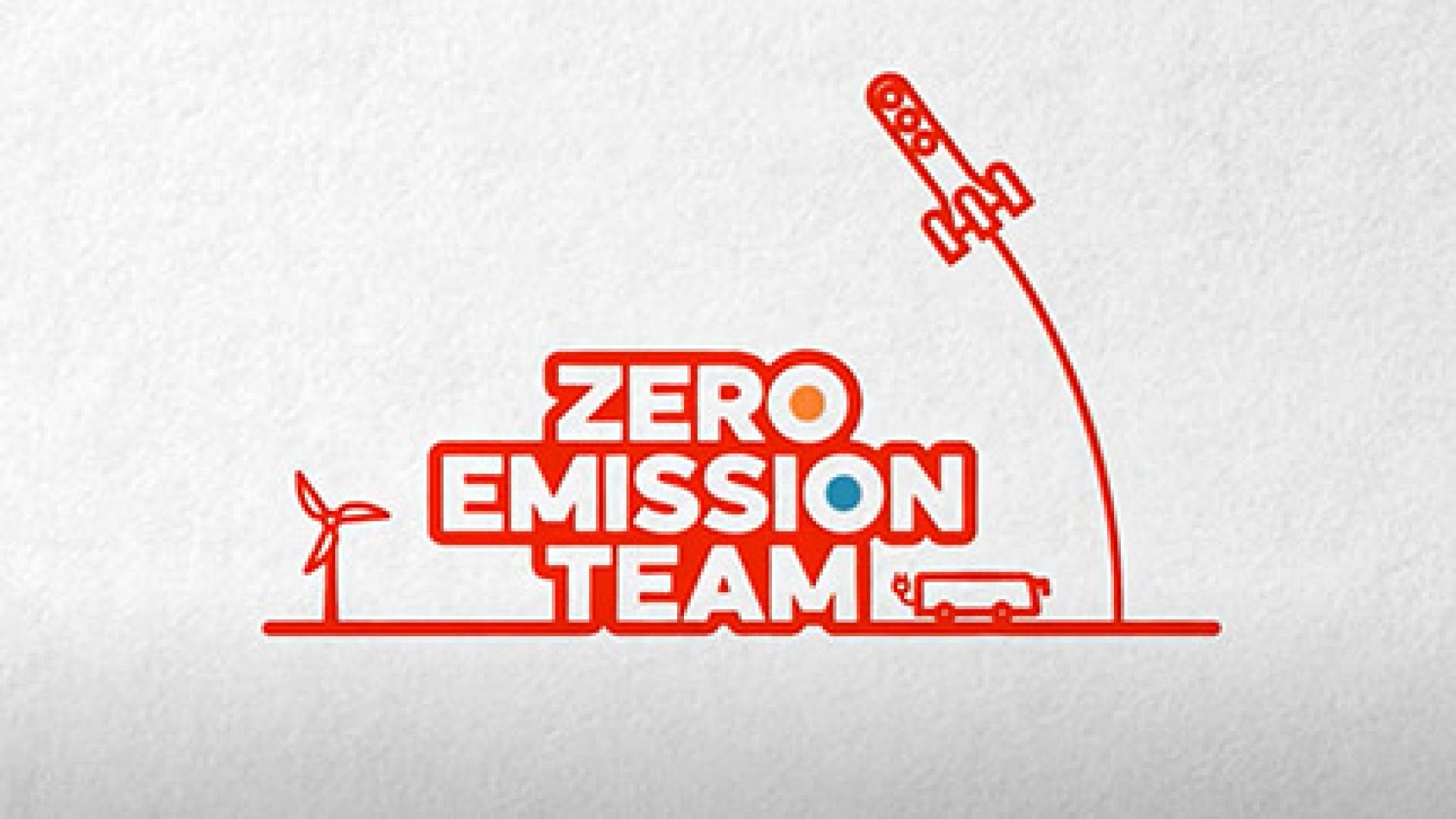 illustration fond blanc avec des écritures rouges avec pour texte "zero emission team"