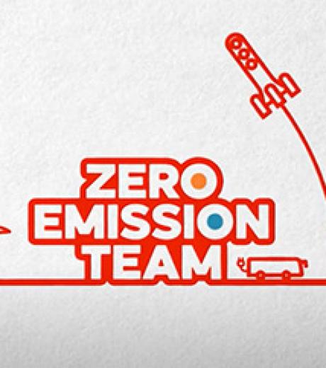 illustration fond blanc avec des écritures rouges avec pour texte "zero emission team"