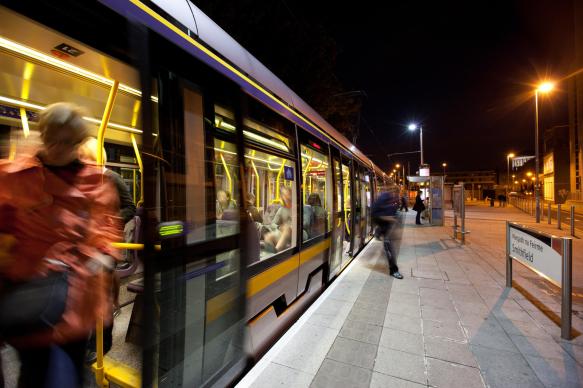 Luas Tram Dublin Smithfield Stop at Night – Transdev Sustainable Mobility