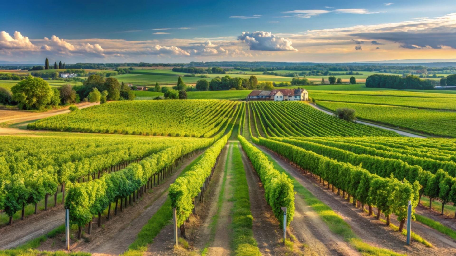 Vineyard landscape in Medoc wine region, Nouvelle-Aquitaine, France, vineyard, Medoc, wine region, Nouvelle-Aquitaine
