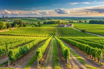 Vineyard landscape in Medoc wine region, Nouvelle-Aquitaine, France, vineyard, Medoc, wine region, Nouvelle-Aquitaine