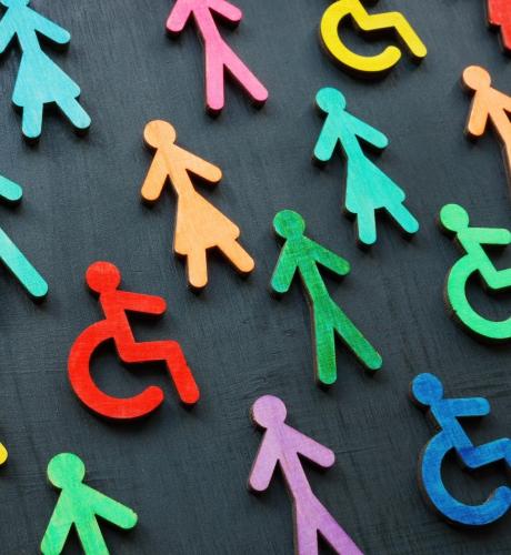 Pictogrammes inclusifs hommes femmes fauteuil roulant