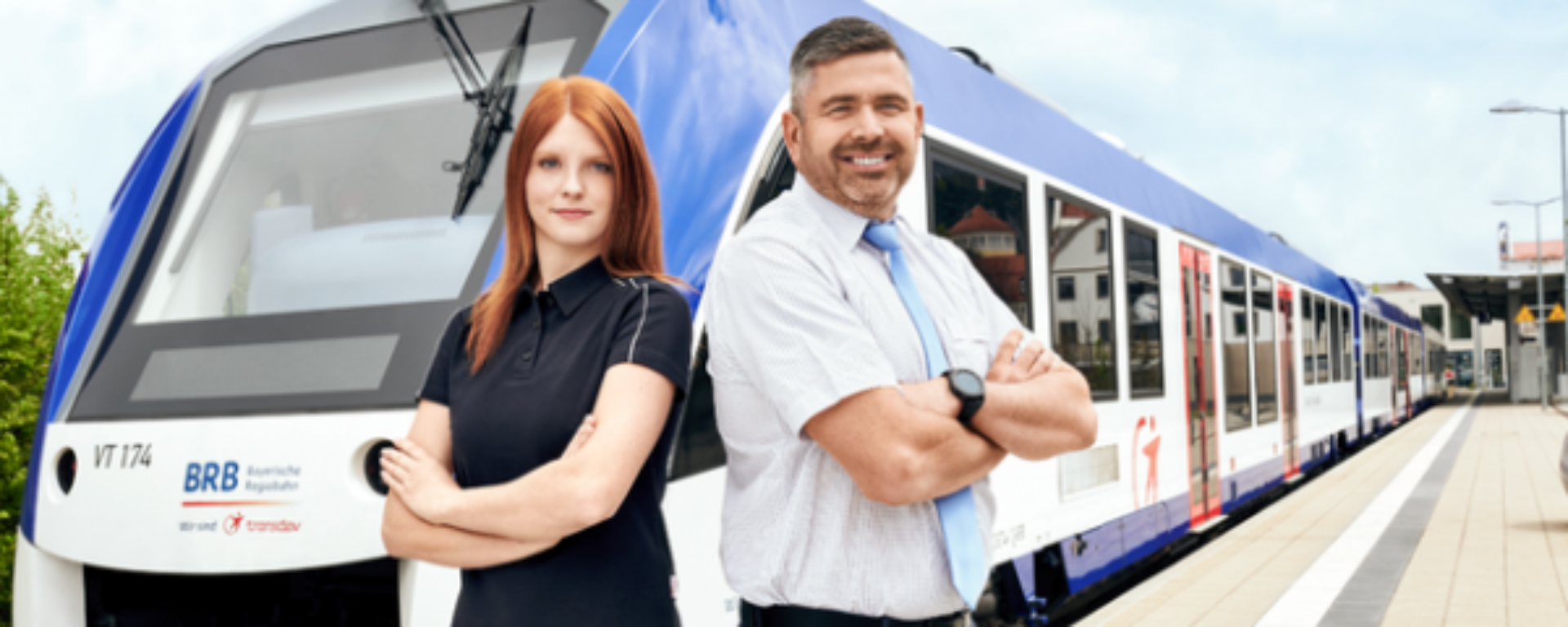 Staff BRN in front of a trains in Germany