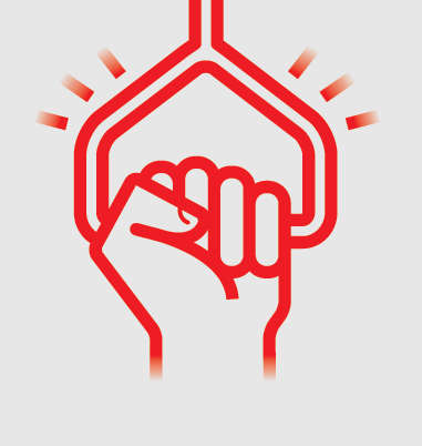Pictogramme rouge représentant une main tenant une poignée
