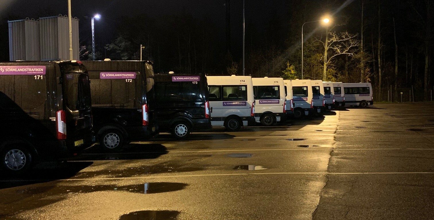 Buses by night in Eskilstuna, Sweden