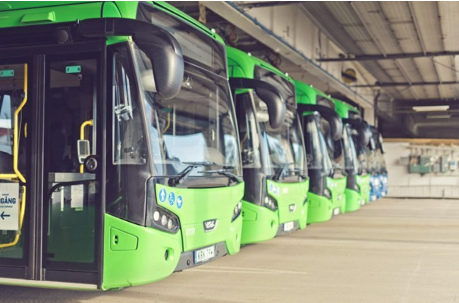 Bus vert et blanc sur un parking