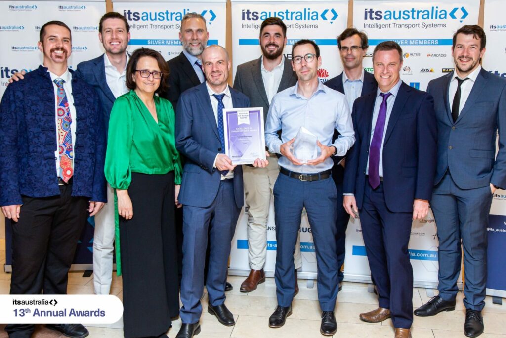 The winning team from Transdev and Lynxx (left to right): Joseph Yurisich, Kevin Mann, Constanza Castro, Matt McInnes, Daniel Borowski, Jake Somerville, Thibaud Robineau, Diogo Da Silva, Beau Bellamy and Mark Starikov.