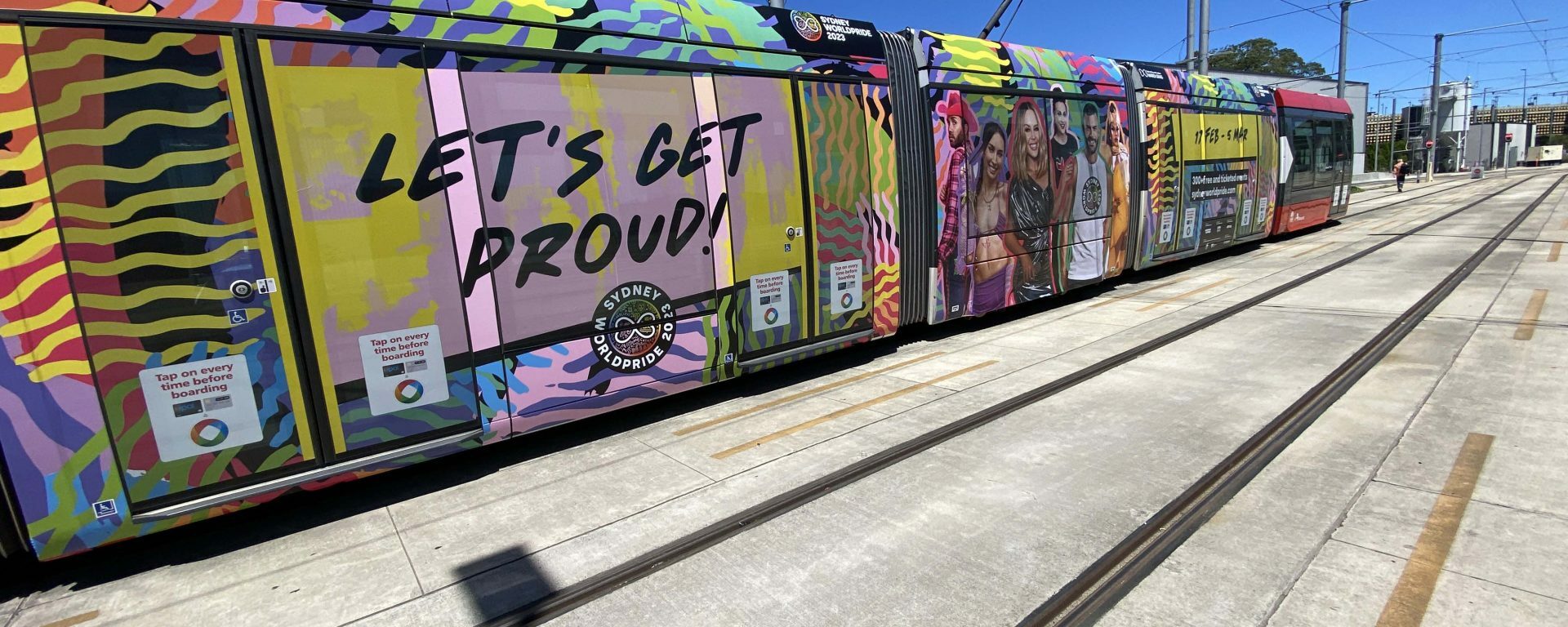 Colorful Tramway with a Sydney World Pride covering all over