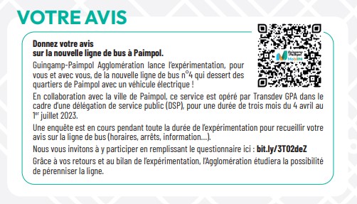 QR Code pour donner son avis sur la nouvelle ligne de bus à Paimpol