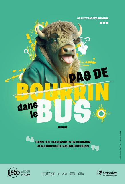 Affiche campagne de communication sur les bons comportements dans les transports à Brive pour le réseau Libéo