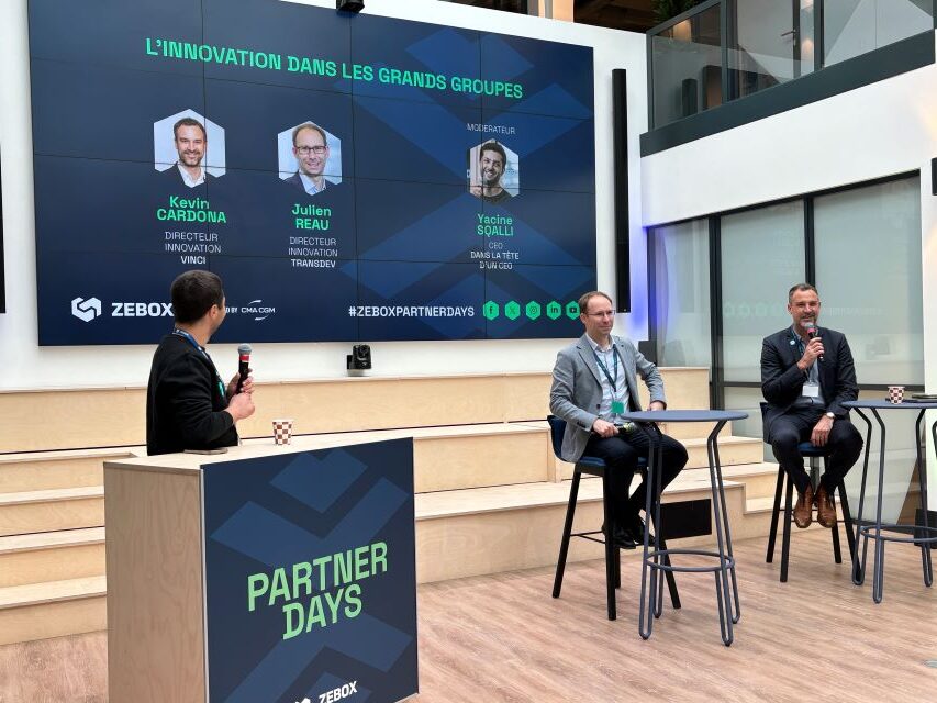 ZEBOX Partner’s Day : Yacine Sqalli (CEO Dans la tête d'un CEO), Julien Réau (Directeur innovation Transdev), Kevin Cardona (Directeur innovation VINCI)