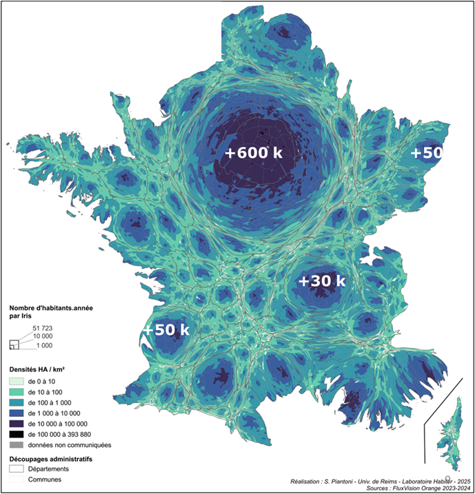 Carte de France du nombre d'habitants.année par IRIS